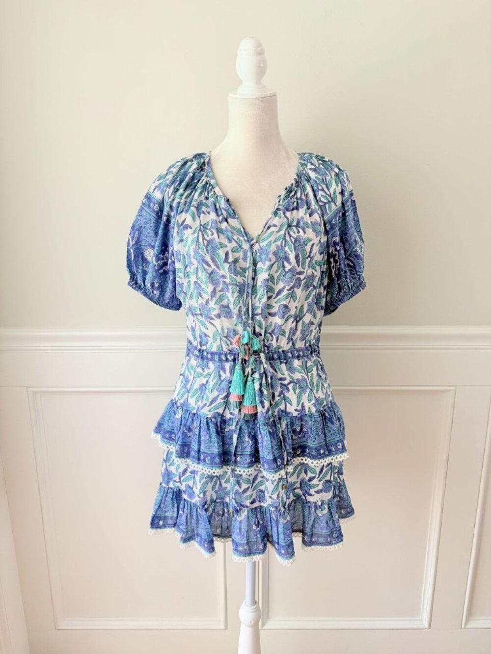 Alicia Bell Blue Tiered Silk Cotton Dress NWT XS